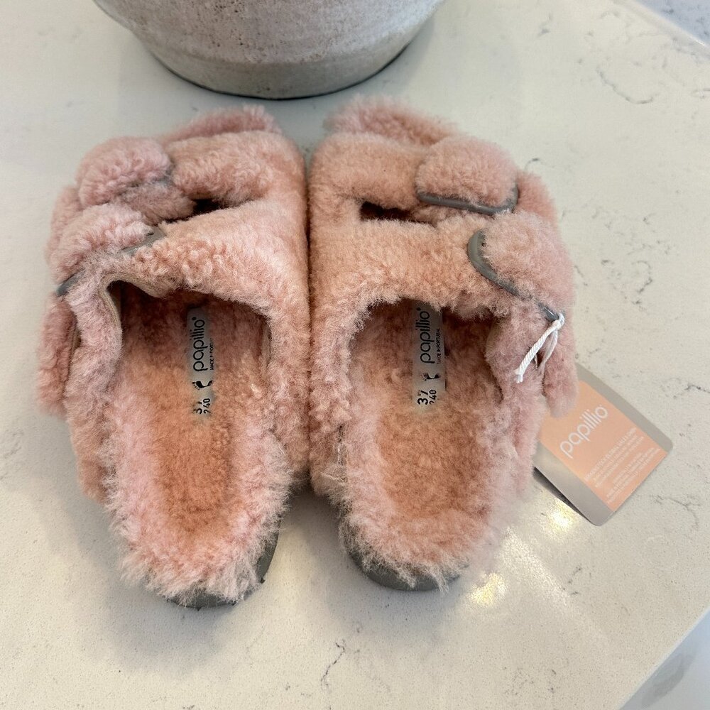 BIRKENSTOCK Arizona Big Buckle Genuine Shearling Slide Sandal in Crystal Rose - Picture 6 of 11